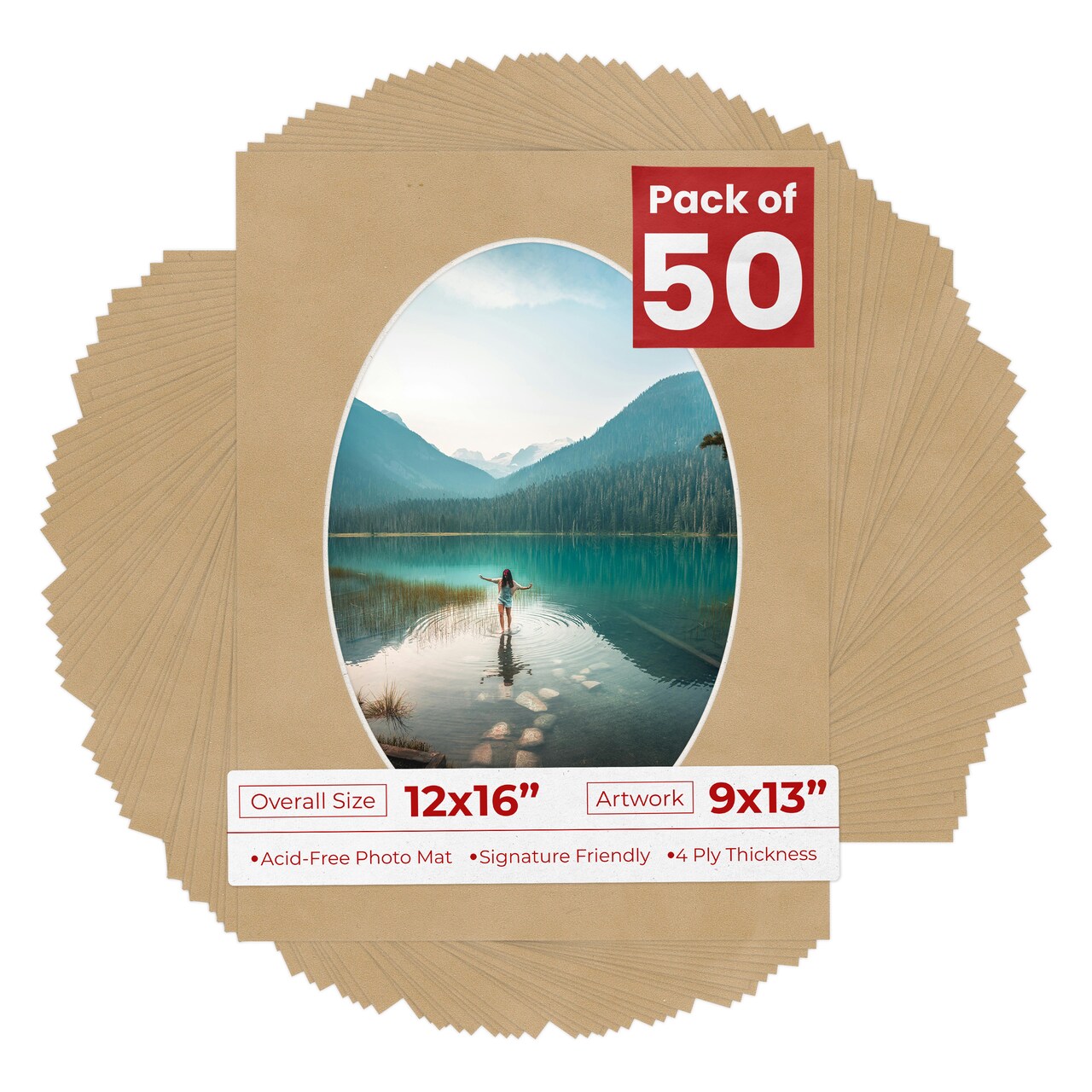 Beige Suede Mat Board for 12x16 Frames - Oval Opening for 9x13 Photos